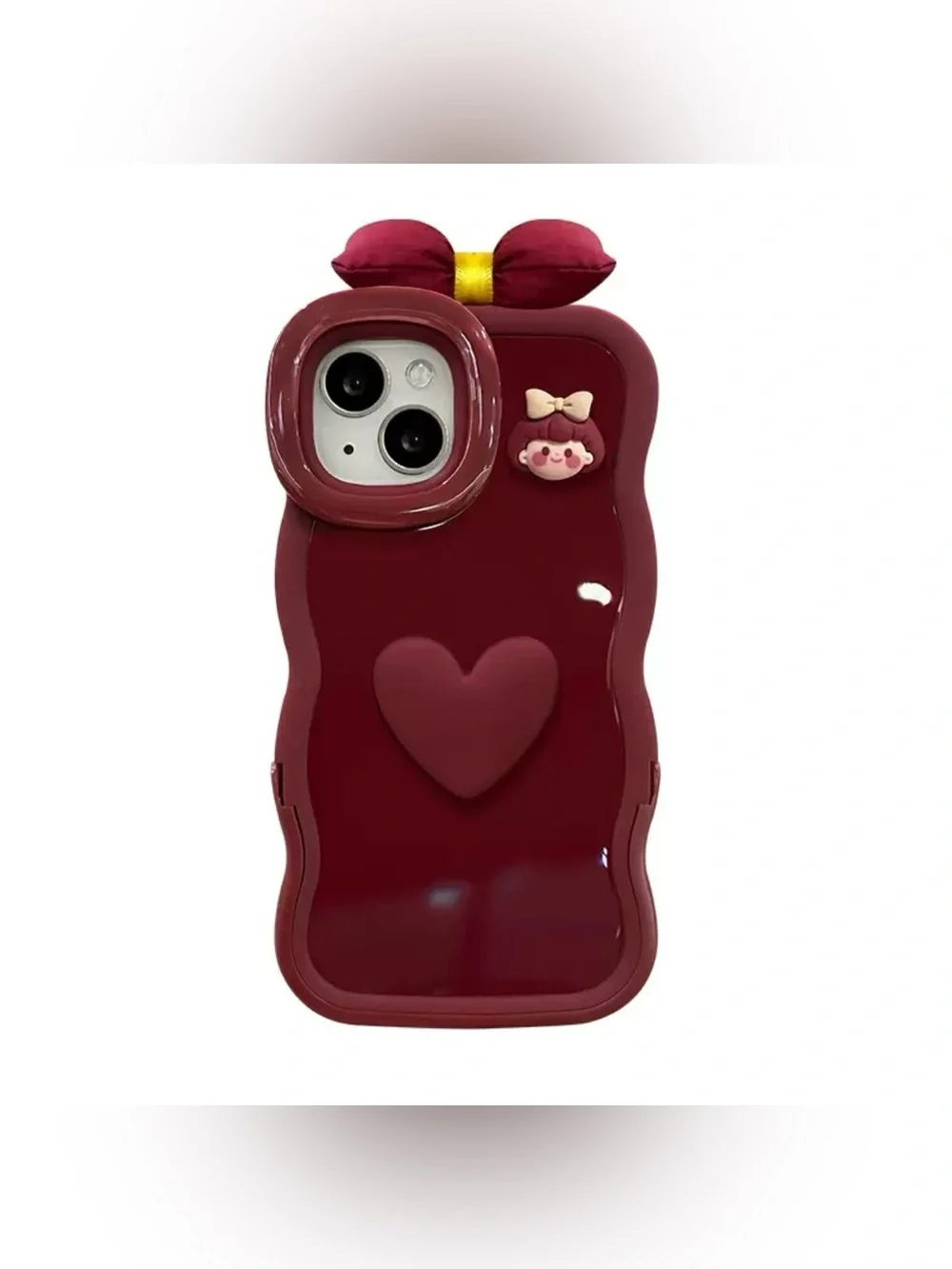 Burgundy Heart Stand iPhone 17 Pro Max Case